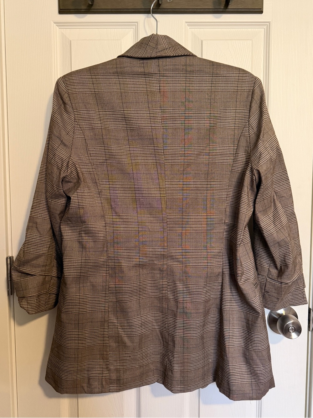Altar’d State Plaid Open Front Blazer Brown Taupe Career Chic Size S - Picture 5 of 6
